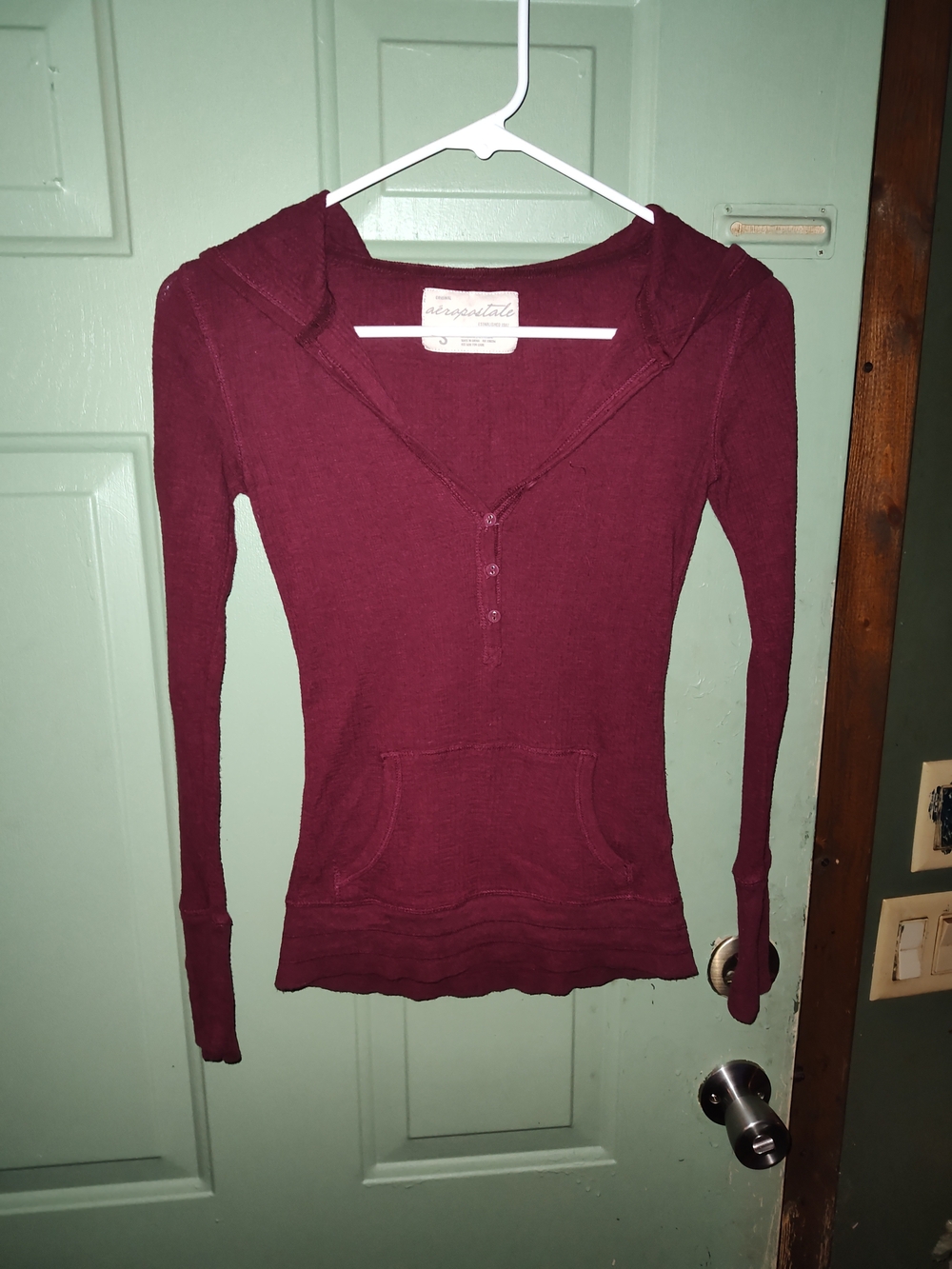 Aeropostale Women's Maroon Henley Hoodie Sweatshirt